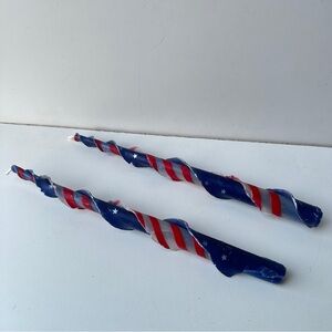 Vintage Patrioti Carved Taper Candles Set of 2 Red White Blue Stars Stripes